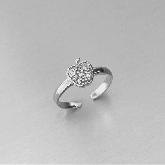 Sterling Silver CZ Apple Toe Ring, Silver Rings, Fruit Ring, Midi Ring - Picture 6 of 6